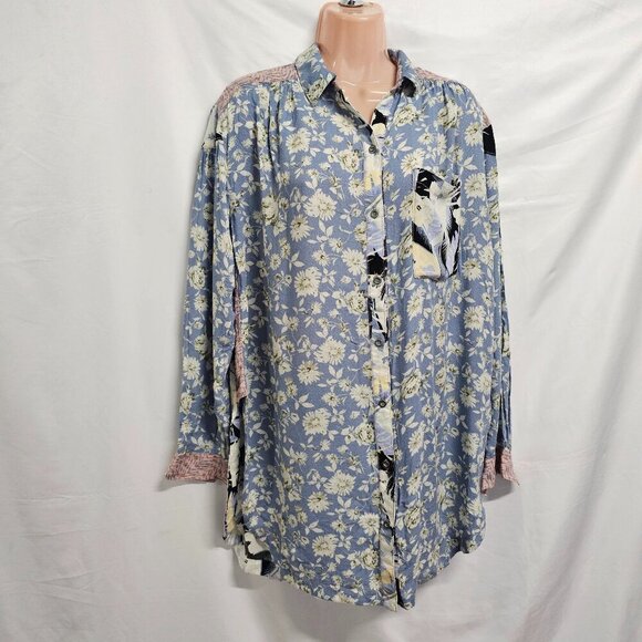 We The Free Oversized Top Tunic Shirt Women Size SX Floral Multicolor - Picture 1 of 12